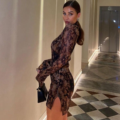 Damen Figurumspielendes Minikleid mit Spitzeneinsätzen und hohem Schlitz Heidi-Mode