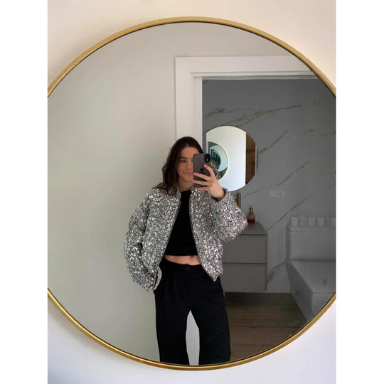 Damen Funkelnde Paillettenjacke mit lässigem Schnitt Heidi-Mode