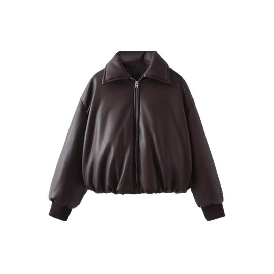 Damen lässige Boxy-Jacke aus weichem Kunstleder mit elastischem Bund Heidi-Mode