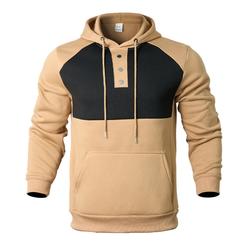 Herren Kapuzensweater mit modernem Henley-Ausschnitt und kontrastierenden Ärmeln Heidi-Mode