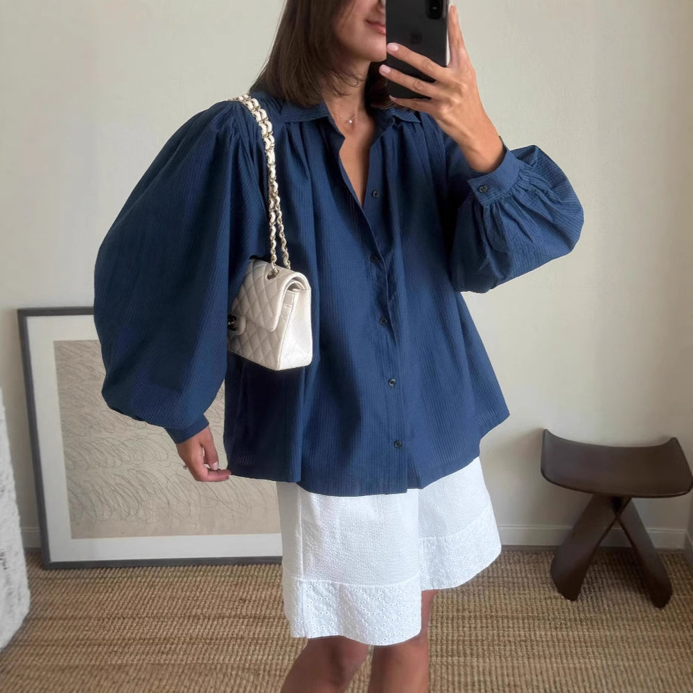 Damen lässiges Kombi-Outfit mit lockerer Bluse und Shorts Heidi-Mode