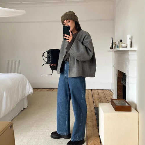 Damen modische Wolljacke im Boxy-Schnitt Heidi-Mode