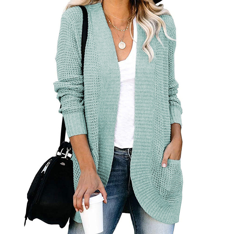 Damen lässige Strickjacke mit offenen Ärmeln und praktischen Taschen Heidi-Mode