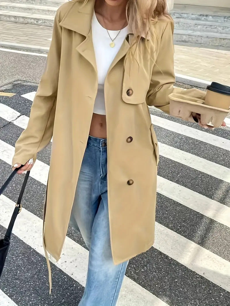 Damen Trenchcoat mit praktischen Taschen und stilvollem Bindegürtel Heidi-Mode