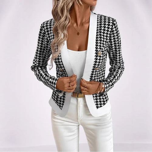 Damen Moderne Blazerjacke mit Hahnentrittmuster und eleganten Knöpfen Heidi-Mode