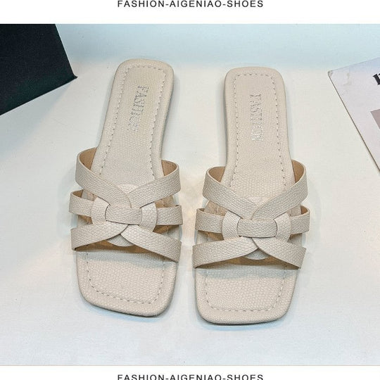 Damen Flache Riemchen-Sandalen mit geflochtenem Riemendesign und komfortabler Innensohle Heidi-Mode