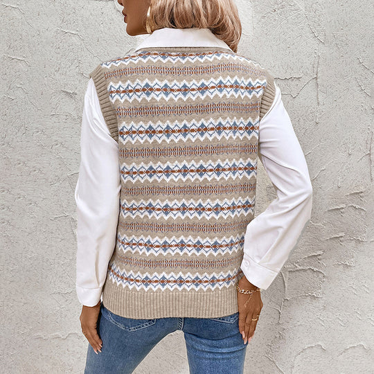 Damen Strickweste mit V-Ausschnitt und modischem Muster Heidi-Mode