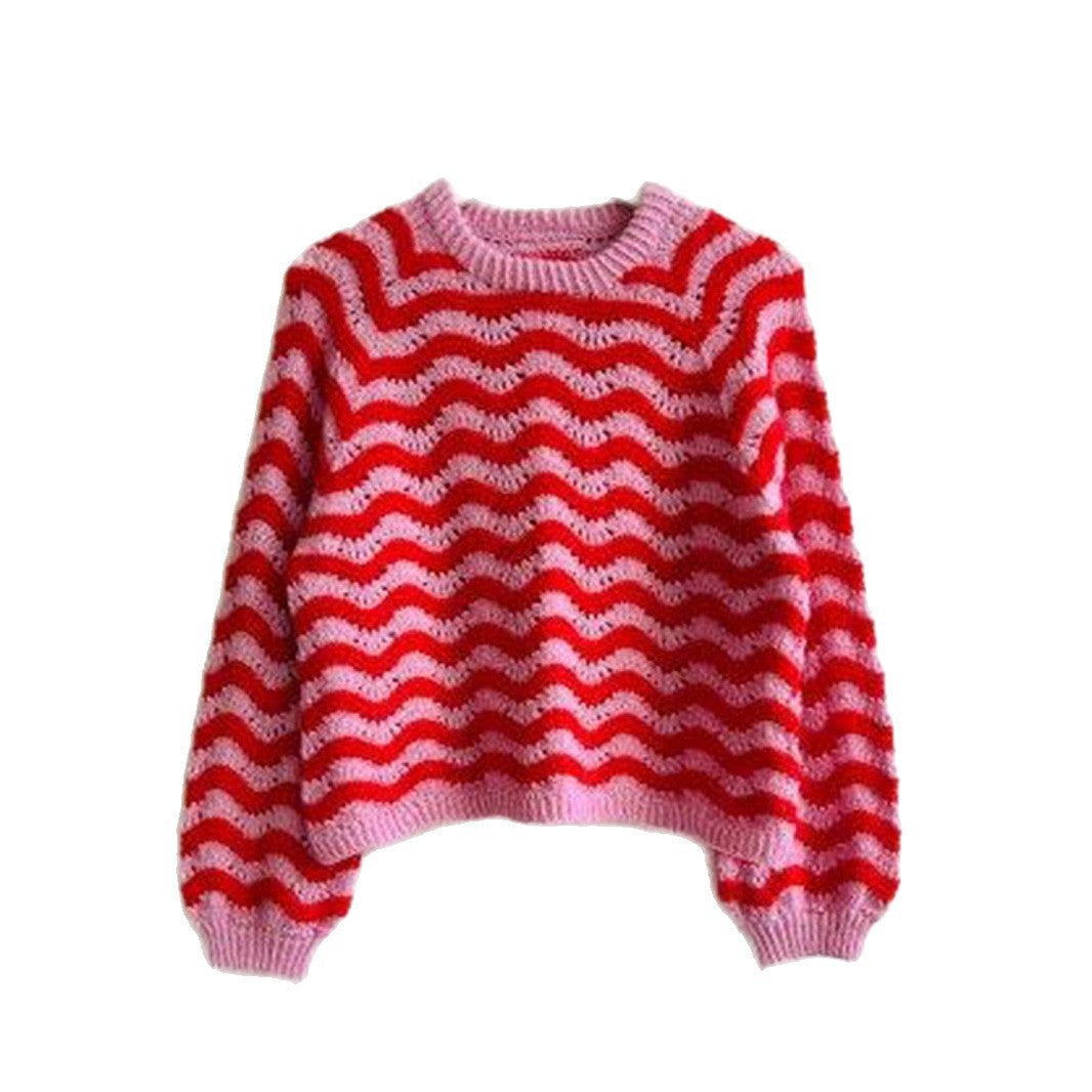 Damen Strickpullover mit wellenförmigem Muster und großzügigem Schnitt Heidi-Mode