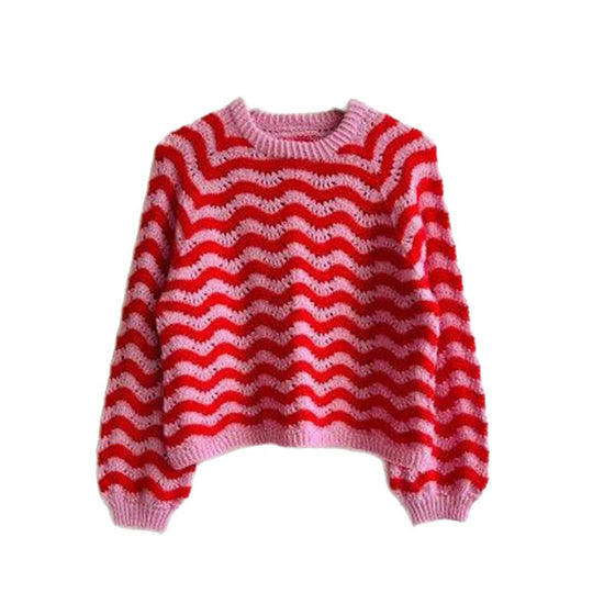 Damen Strickpullover mit wellenförmigem Muster und großzügigem Schnitt Heidi-Mode
