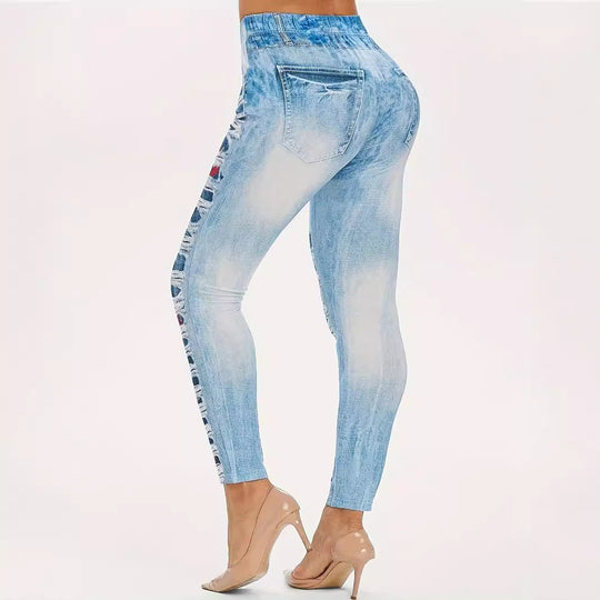 Damen Leggings mit coolen Destroyed-Details und hohem Bund Heidi-Mode