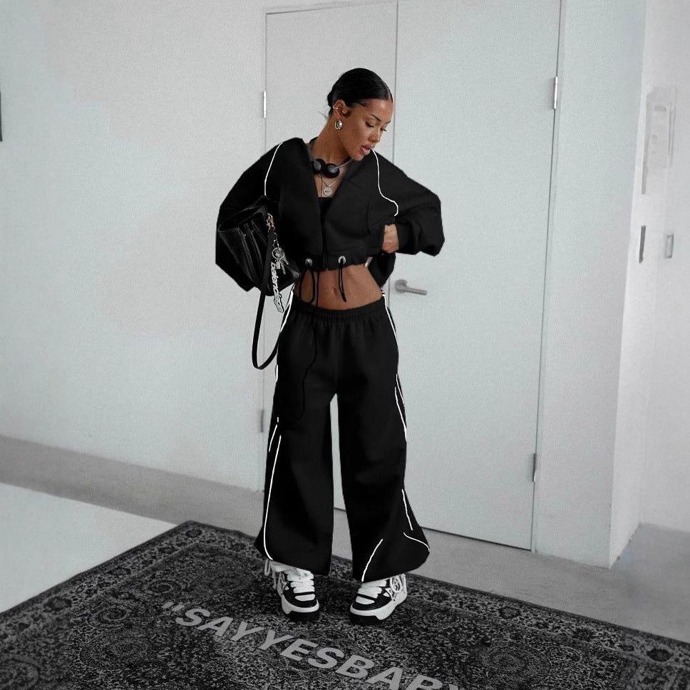 Damen lässiger und bequemer Vintage Jogginganzug mit hohem Bund Heidi-Mode