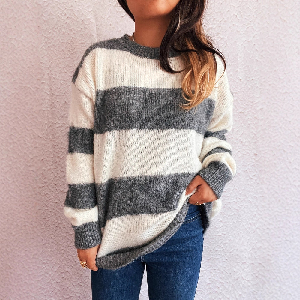 Damen lässiger Streifenpullover im Oversized-Schnitt Heidi-Mode