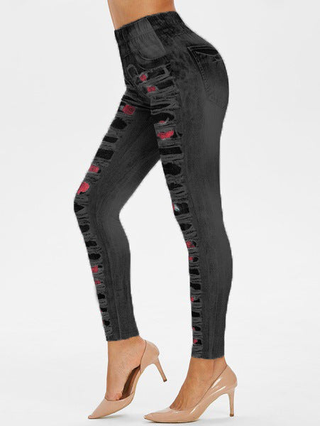 Damen Leggings mit coolen Destroyed-Details und hohem Bund Heidi-Mode