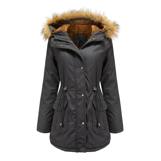 Damen warme Outdoor-Parka mit abnehmbarer Kapuze und luxuriösem Kunstfell Heidi-Mode