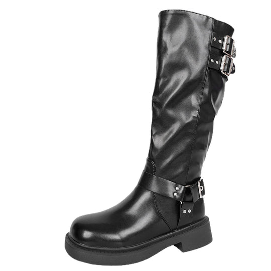Damen Stiefel mit modischen Schnallen-Details und strapazierfähigem Obermaterial Heidi-Mode