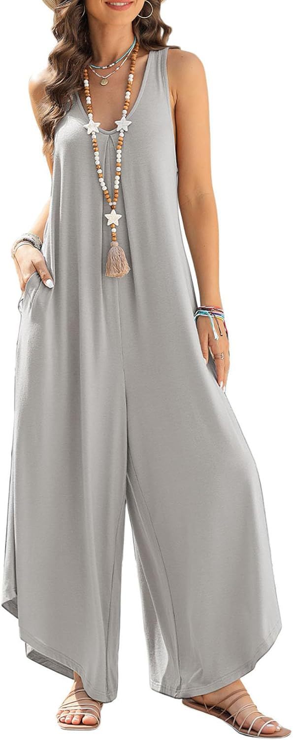 Damen luftiger Jumpsuit mit weitem Bein und praktischen Taschen Heidi-Mode