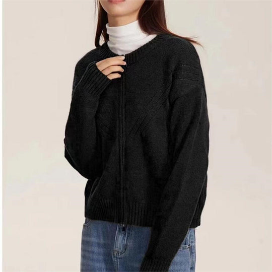 Damen kuschelige Strickjacke mit modernem Reißverschluss und feinem Strukturdesign Heidi-Mode