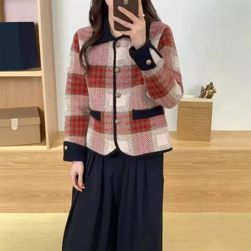 Damen Karierte Blazerjacke mit herausnehmbaren Taschen und Knopfdetails Heidi-Mode