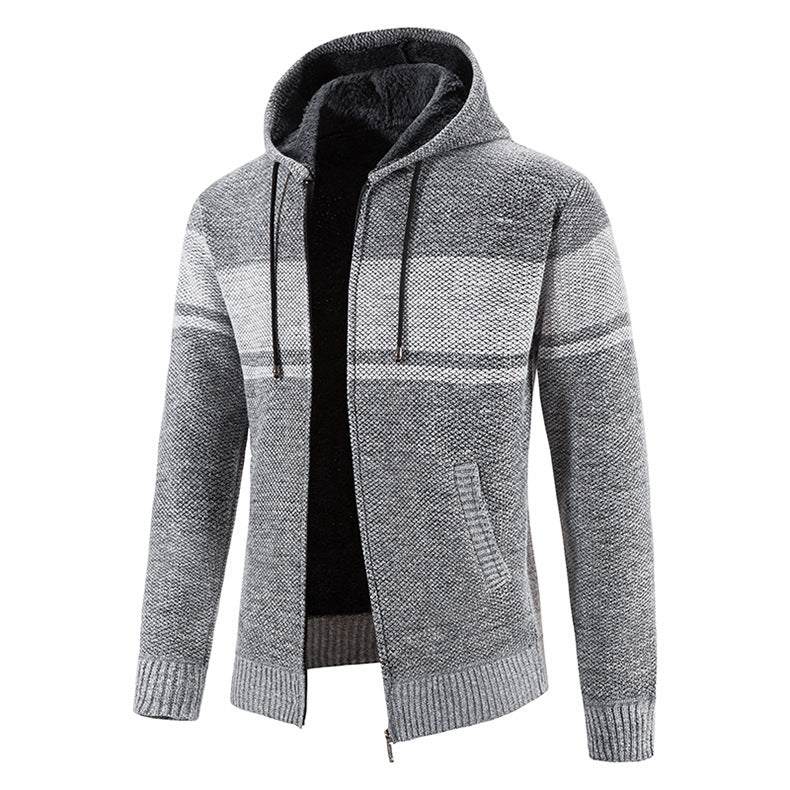 Herren Strickjacke mit Kapuze und strukturiertem Design Heidi-Mode