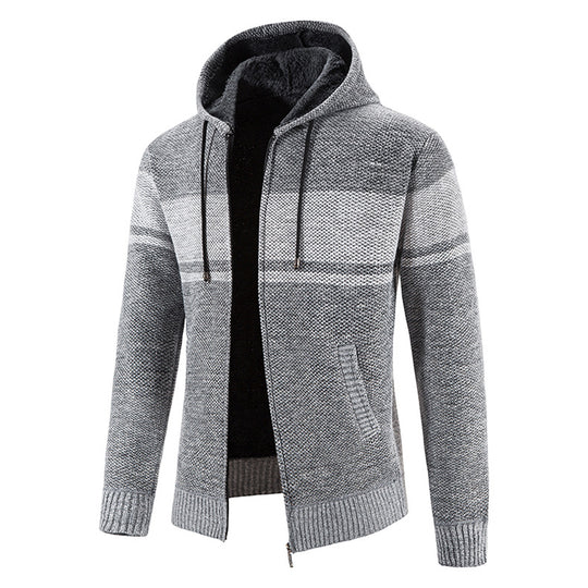 Herren Strickjacke mit Kapuze und strukturiertem Design Heidi-Mode