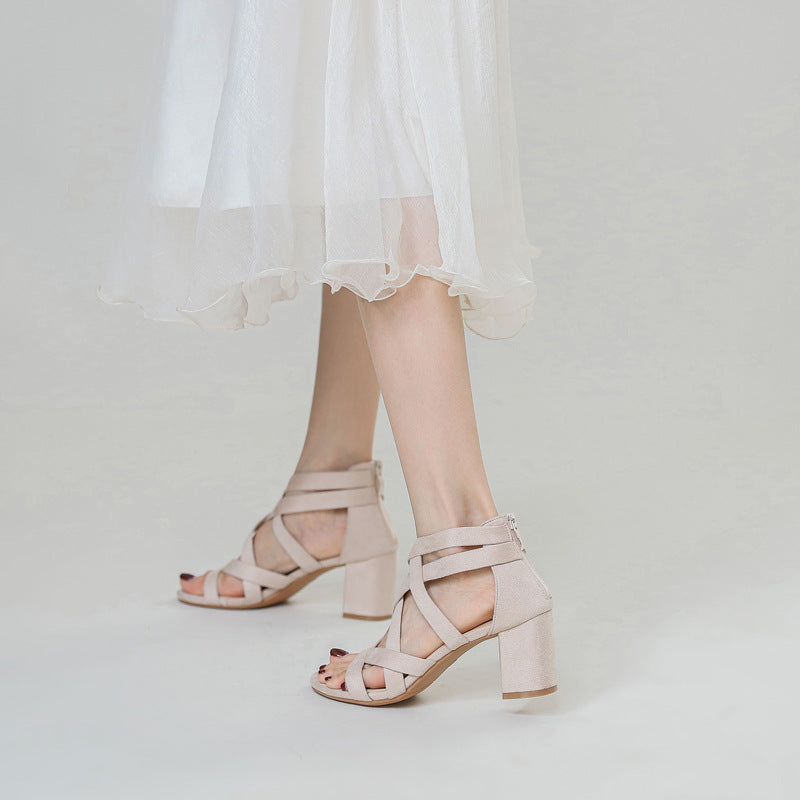 Damen Sandalen mit stylischem Kreuzriemen und komfortablem Blockabsatz Heidi-Mode