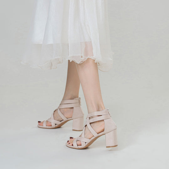 Damen Sandalen mit stylischem Kreuzriemen und komfortablem Blockabsatz Heidi-Mode