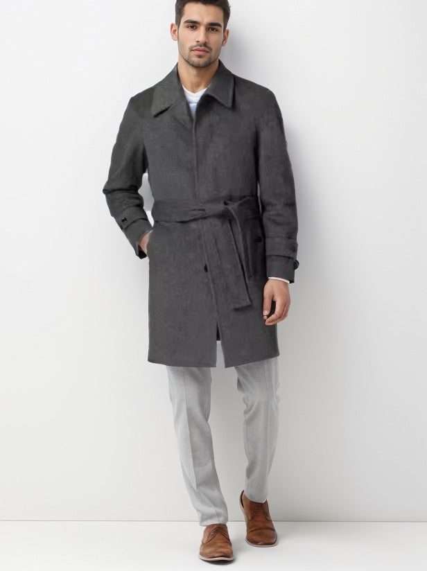 Herren klassischer Trenchcoat mit stilvollem Gürtel und doppelter Knopfreihe Heidi-Mode