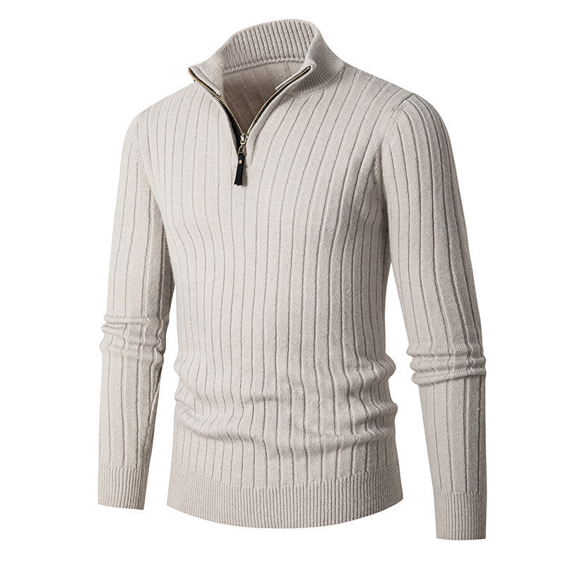 Herren eleganter Strickpullover mit durchgehendem Reißverschluss und Rippenstruktur Heidi-Mode