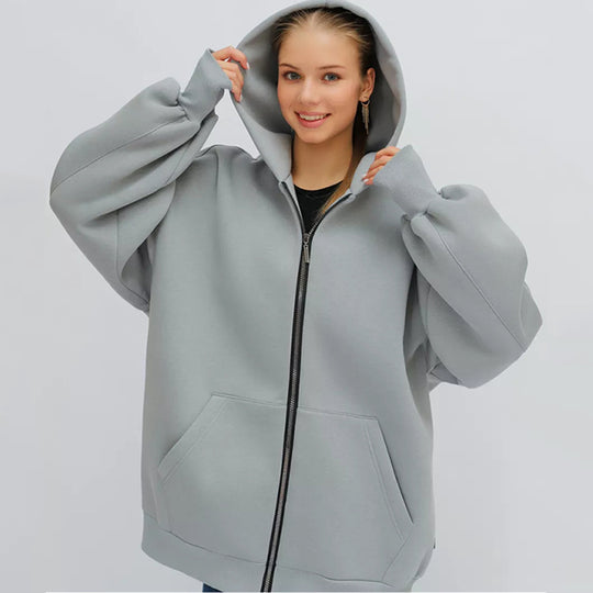 Damen lässiger Oversized Zip-Hoodie mit tiefen Taschen Heidi-Mode