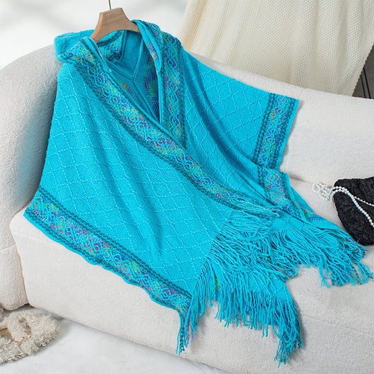 Damen eleganter Poncho mit hochwertigem Strukturdesign und Fransen Heidi-Mode