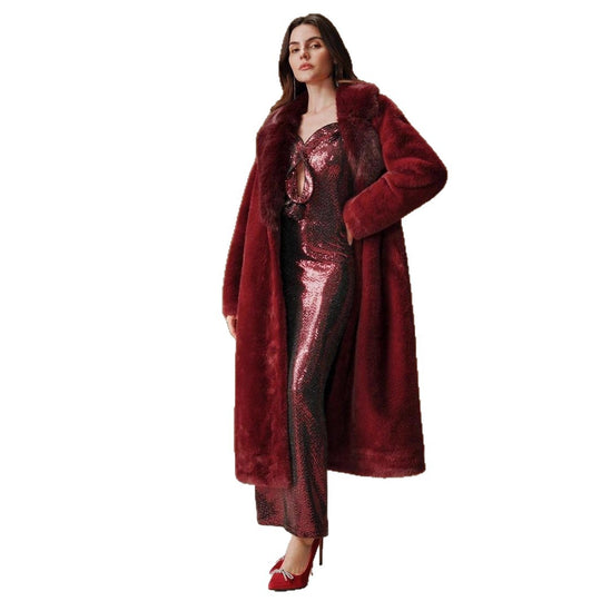 Damen Luxus Kunstpelz-Mantel mit elegantem Revers Heidi-Mode