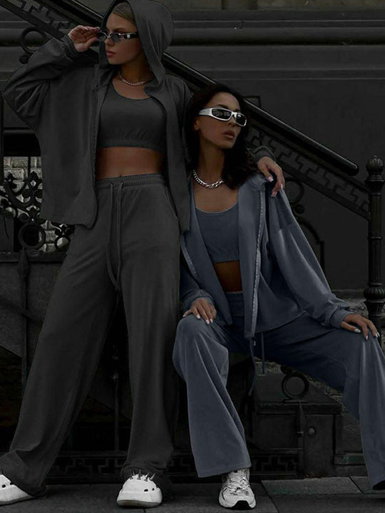 Damen lässiges Sport-Set mit hochtaillierten Hosen und cropped Oberteil Heidi-Mode
