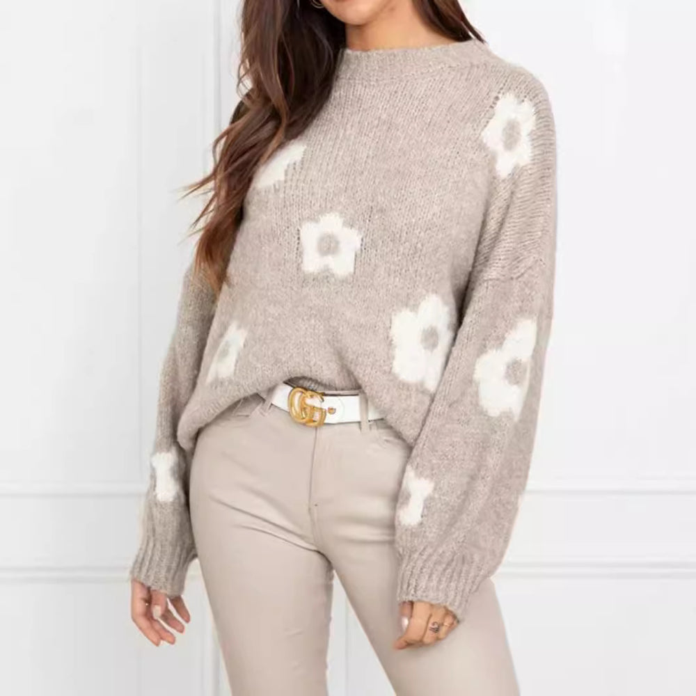 Damen gemütlicher Strickpullover mit floralem Muster Heidi-Mode