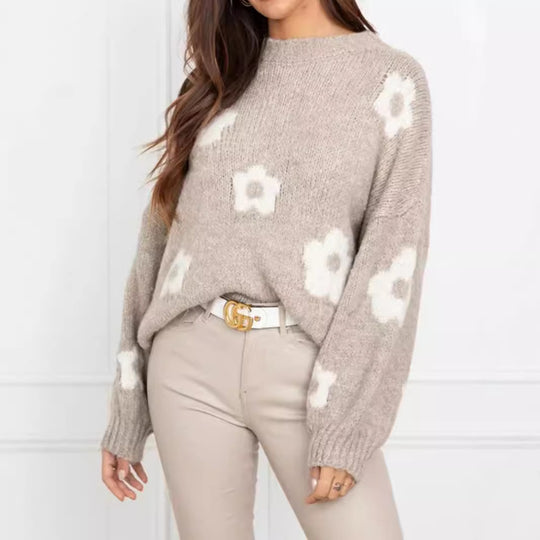Damen gemütlicher Strickpullover mit floralem Muster Heidi-Mode