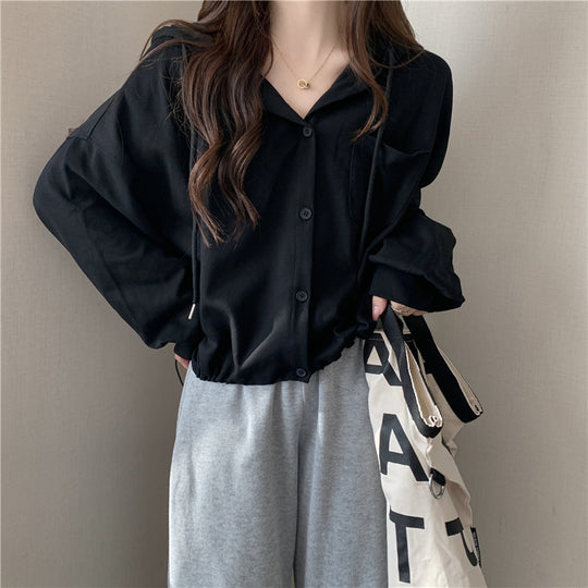 Femme Freizeit Button-Up Hoodie mit verstellbarem Kordelzug Heidi-Mode