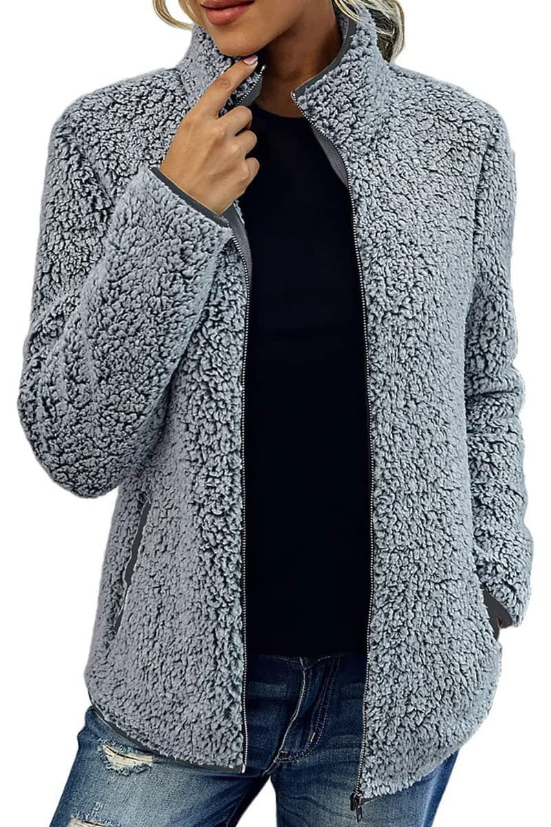 Damen kuschelige Fleecejacke mit hohem Kragen und praktischen Taschen Heidi-Mode