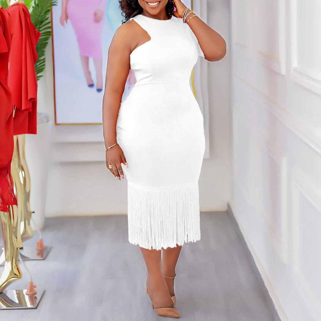Damen Kleid mit elegantem Fransenabschluss und figurbetontem Schnitt Heidi-Mode