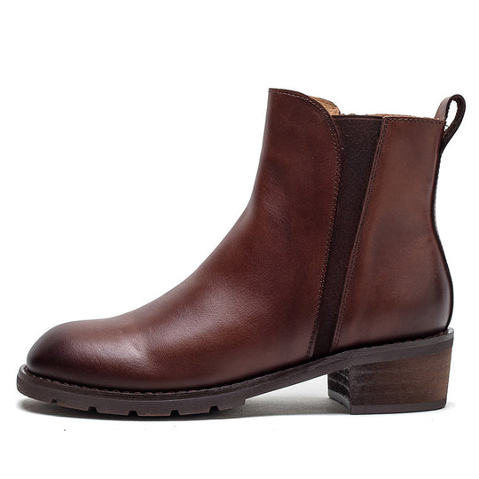 Damen Stiefeletten aus geschmeidigem Leder mit praktischem Reißverschluss und robustem Blockabsatz Heidi-Mode