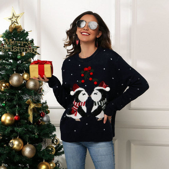 Damen Weihnachtspullover mit süßem Pinguin-Motiv und festlichem Design Heidi-Mode