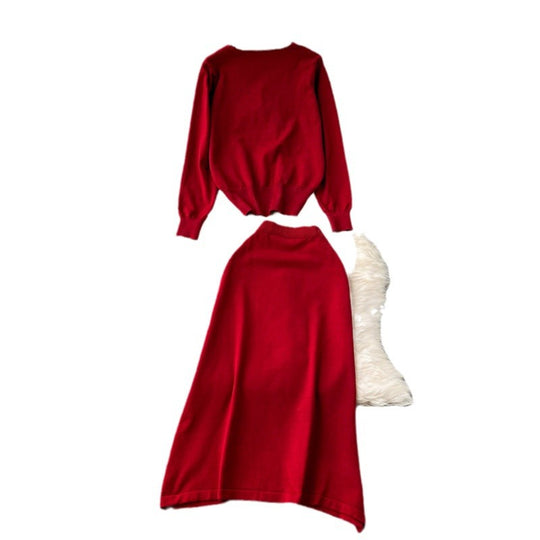 Damen gehobenes Strickset mit V-Ausschnitt und Knopfleiste Heidi-Mode