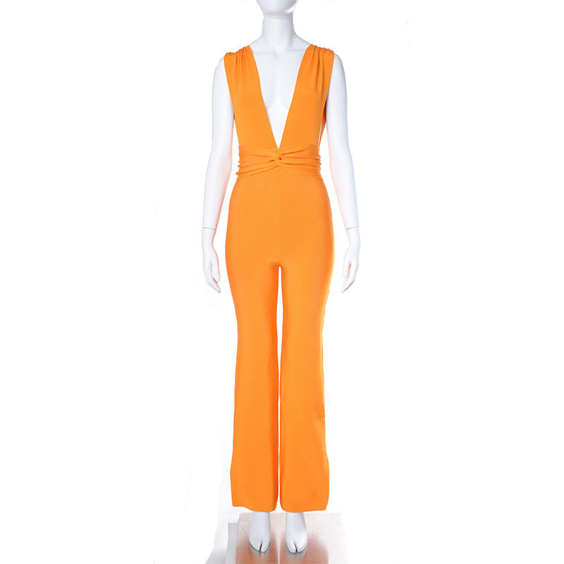Damen Jumpsuit mit tiefem V-Ausschnitt und schmalem Schnitt Heidi-Mode