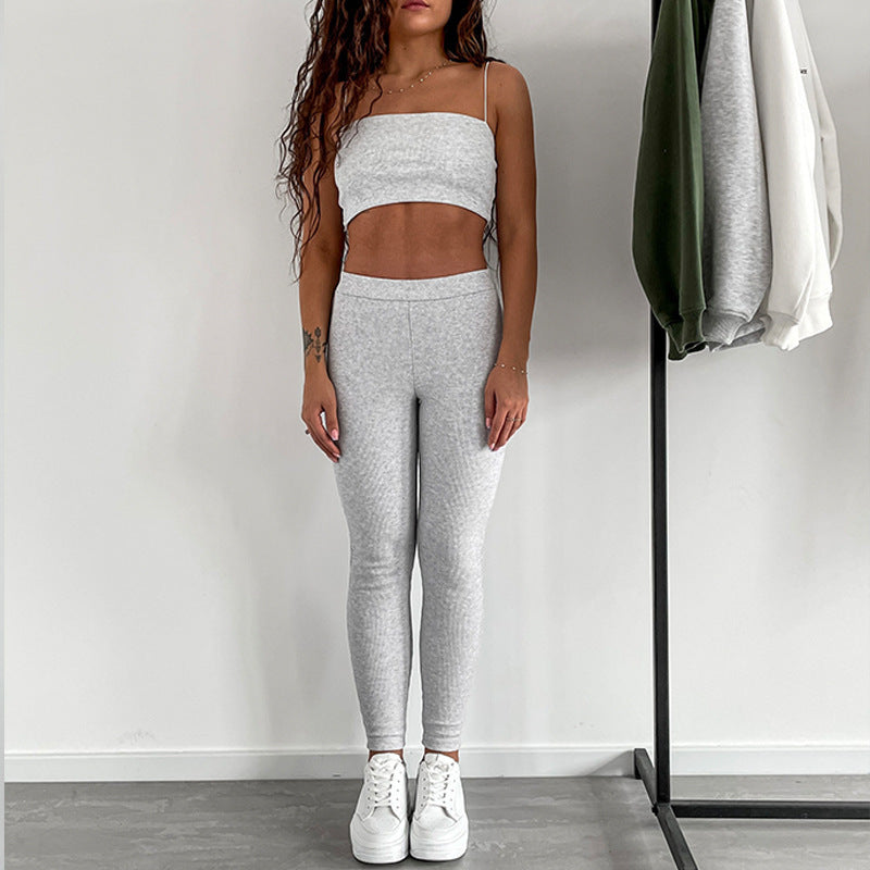 Damen Sportliches Ensemble aus elastischem Cropped Top und körpernahen Leggings Heidi-Mode