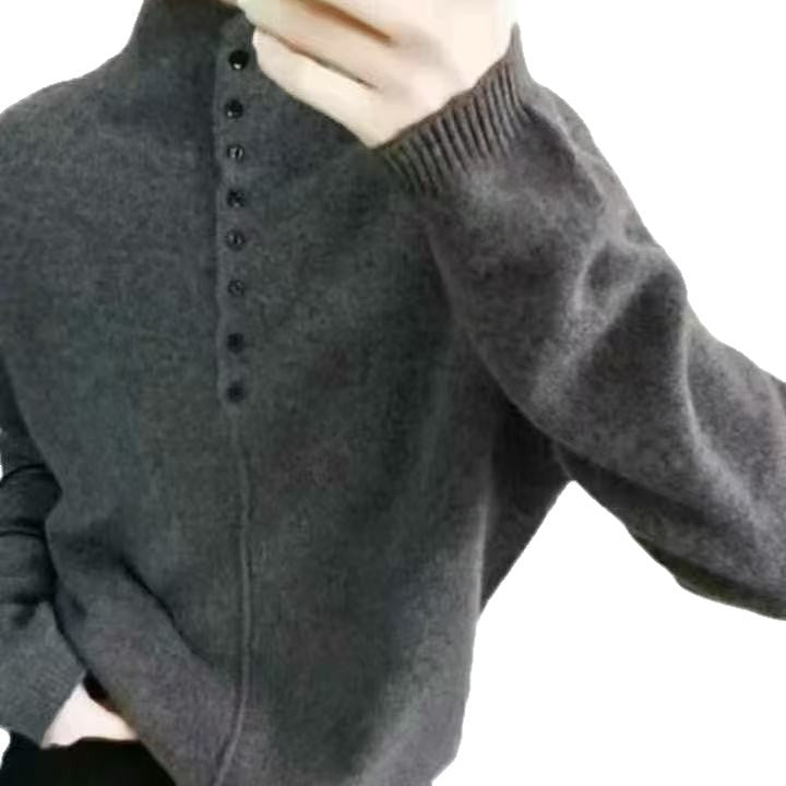Damen Hochgeschlossener Strickpullover mit Knopfdetails Heidi-Mode