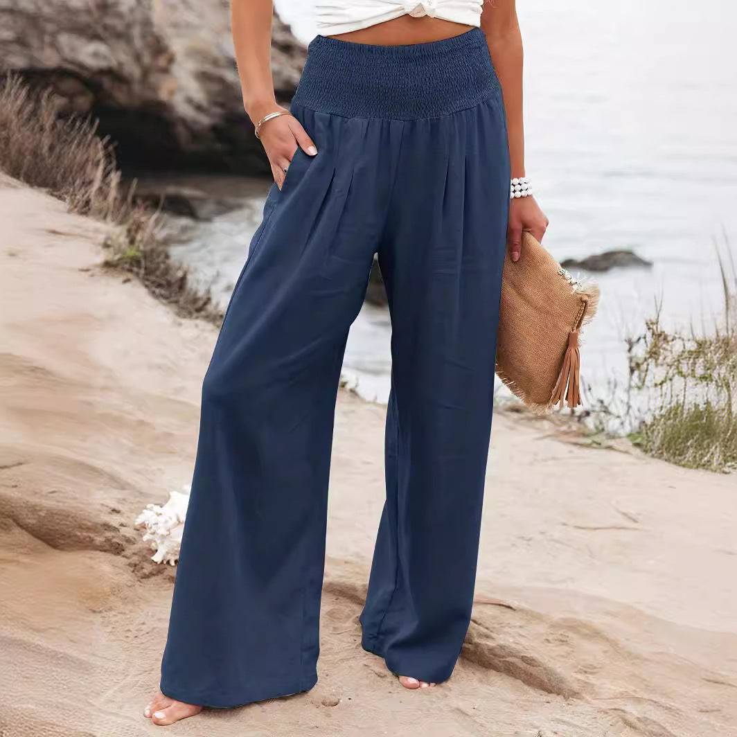 Damen weite Sommerhose mit elastischem Bund und elegantem Faltenwurf Heidi-Mode