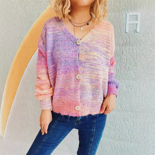 Damen grob gestrickter Cardigan mit modischem Knopfdesign und weichem Material Heidi-Mode