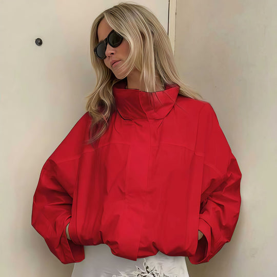 Damen Funktionale Oversized-Jacke mit hohem Kragen und innovativem Design Heidi-Mode
