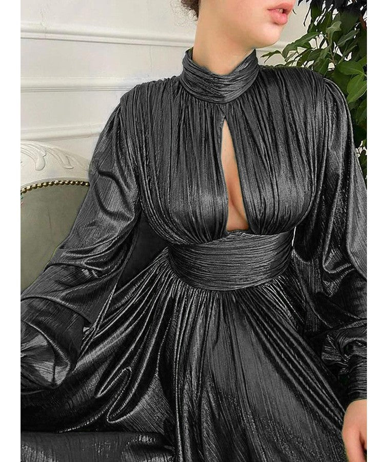 Damen Elegantes Maxikleid mit plissierten Details und luxuriösem Fall Heidi-Mode