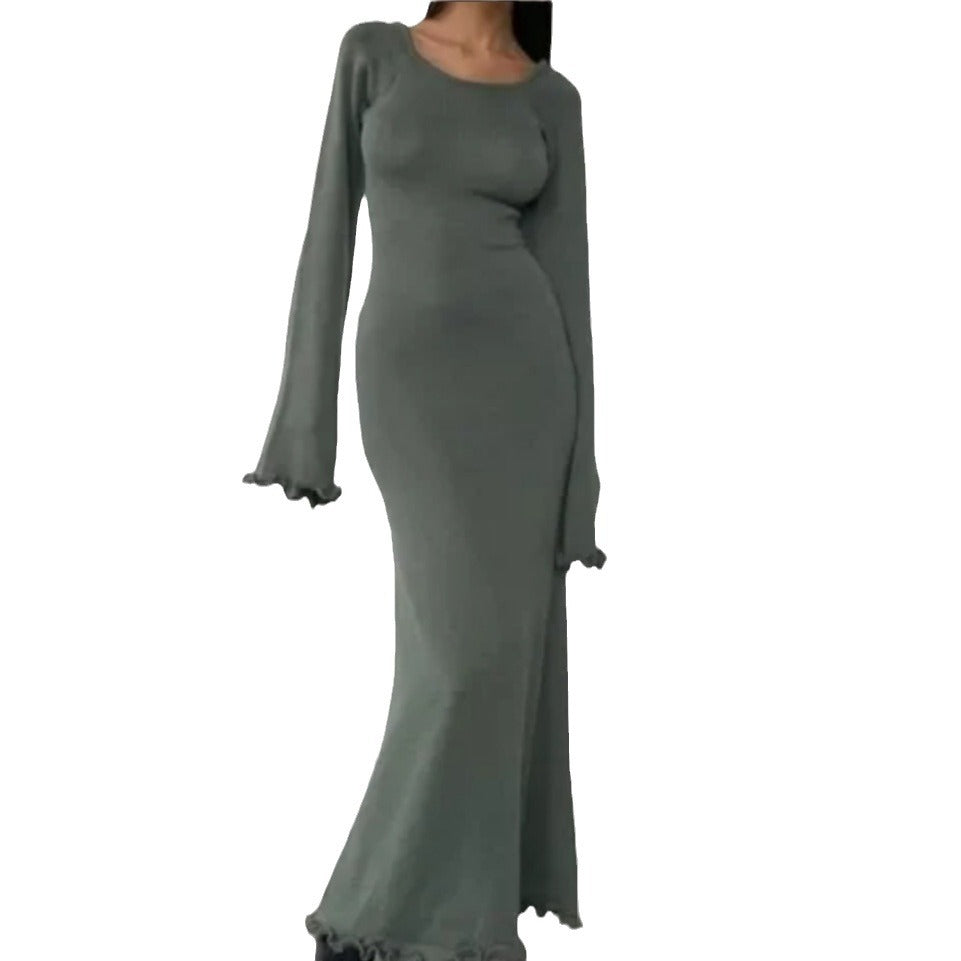 Damen Elegantes Maxikleid mit raffiniertem Rippdesign und fransigen Ärmeln Heidi-Mode