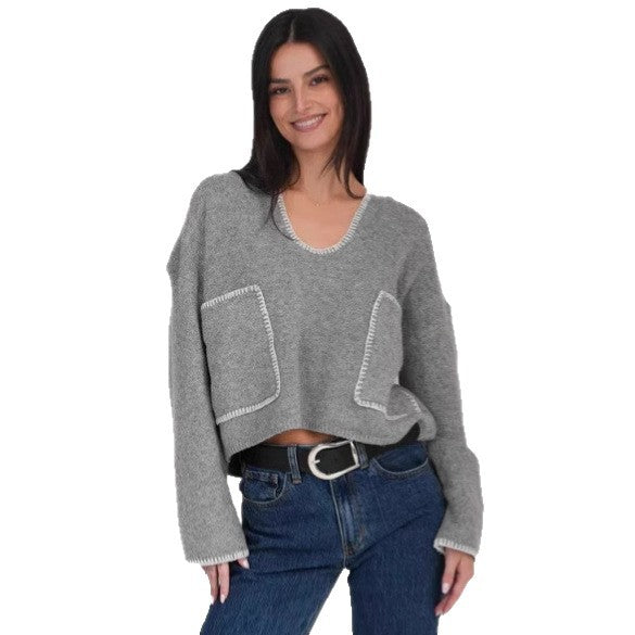 Damen lässiger Pullover mit strukturiertem Design und praktischen großen Taschen Heidi-Mode