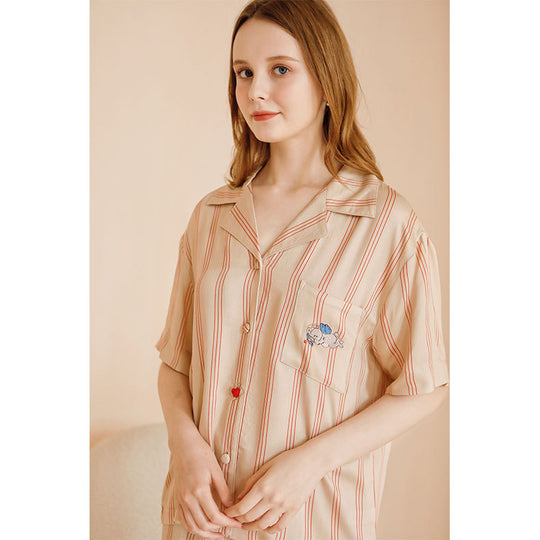 Damen Sommer Pyjama-Set mit stylischem Streifenmuster und komfortablem Kurzarm-Oberteil Heidi-Mode